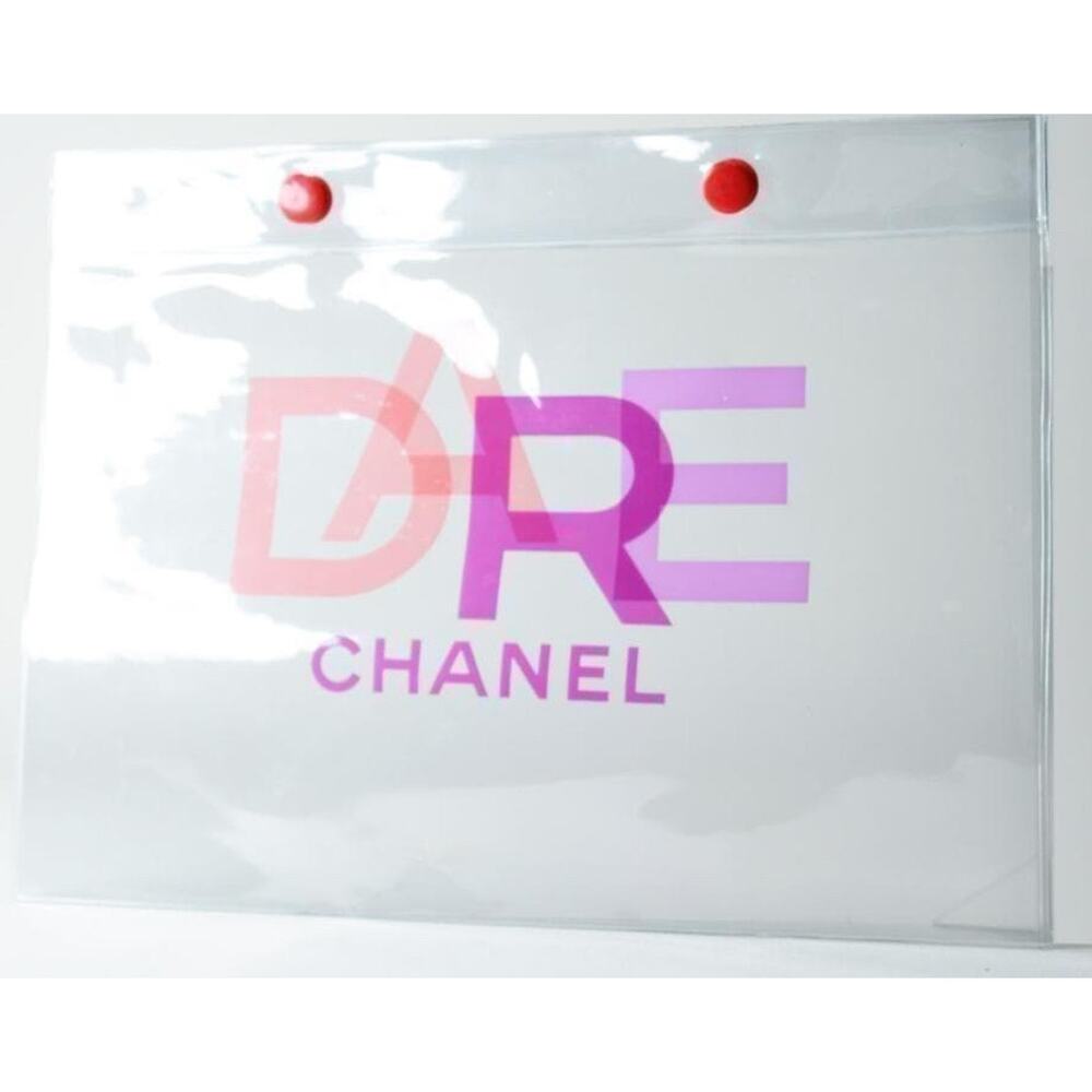 CHANEL DRE Clear PVC Pouch Novelty Cosmetic Bag Pink Logo New